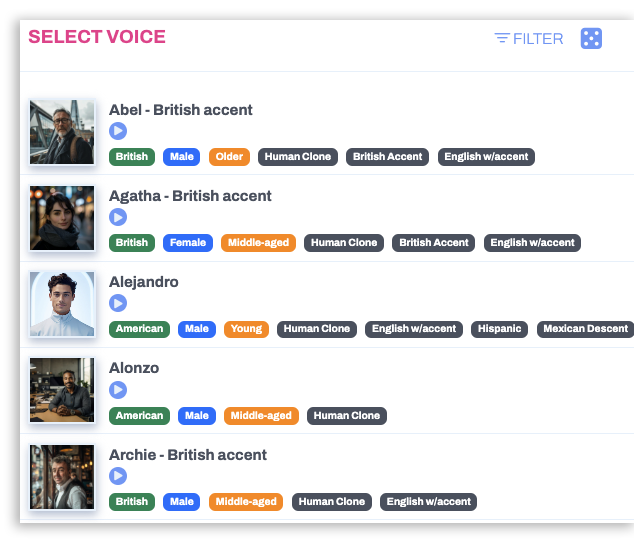 SpotOn AI Voice Options